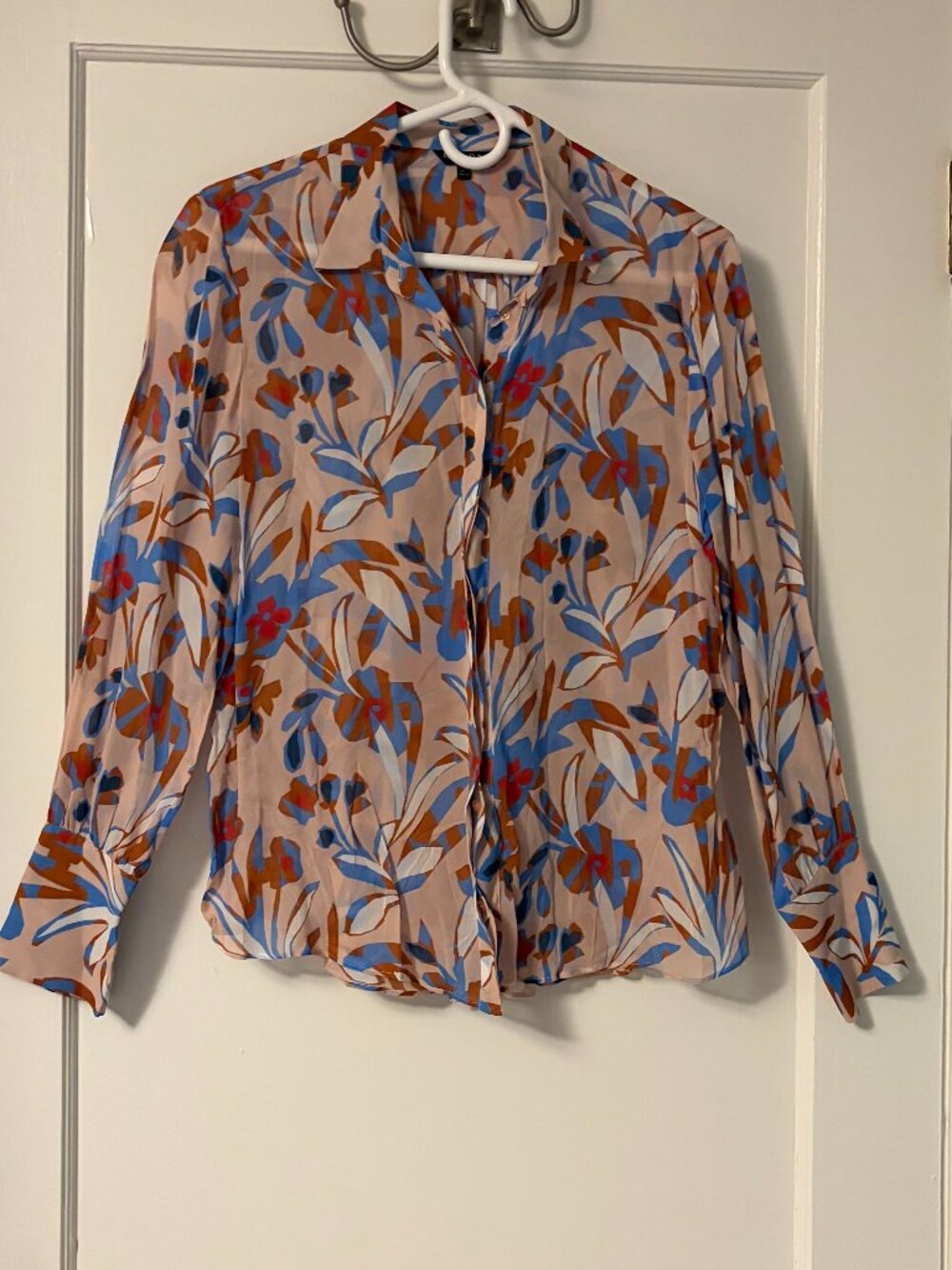 Massimo Dutti sheer floral button up blouse size 8 abstract whimsical artsy